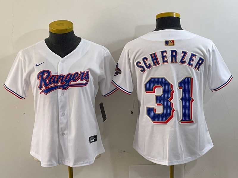 Womens Texas Rangers #31 Max Scherzer White 2024 Gold Collection Limited Cool Base Jersey->mlb womens jerseys->MLB Jersey